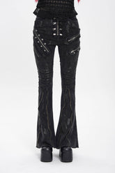 Black Zipper Pleated Women's Punk Flared Pants